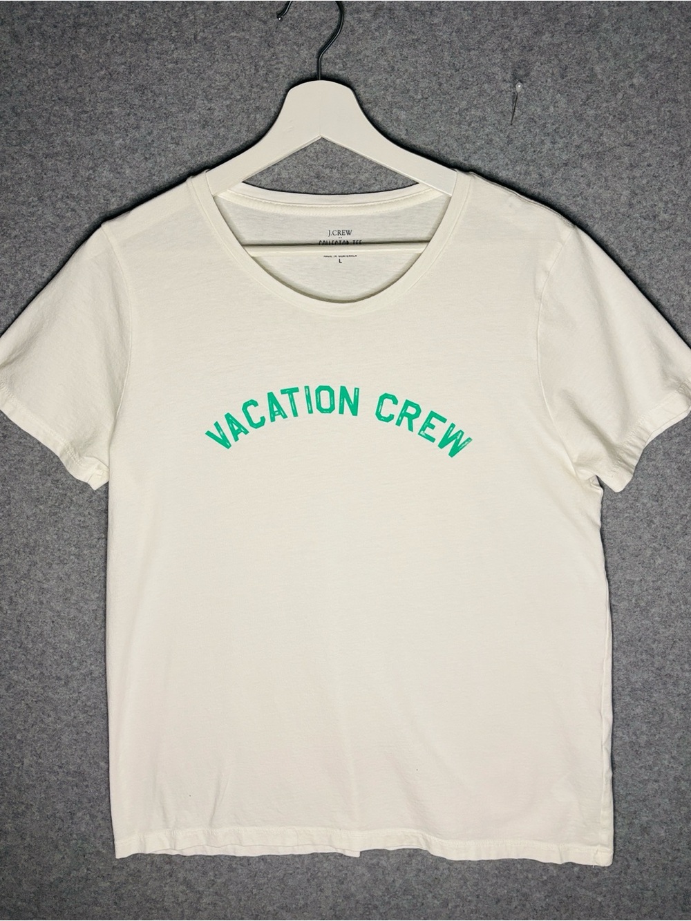J. Crew White Short-Sleeve Tee with Green 'Vacation Crew' Print